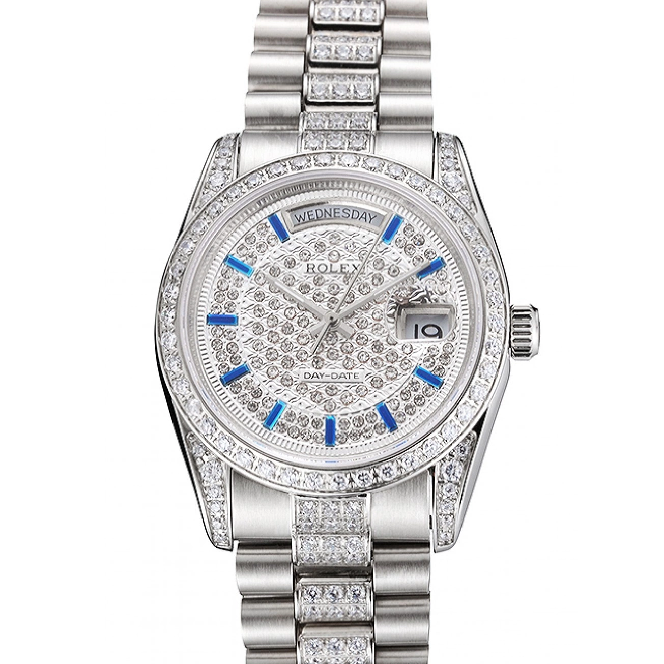 Aaa fake watches And Diamond Bracelet And Bezel Rolex Dial Day Steel Stainless Swiss Pave Date 0524
